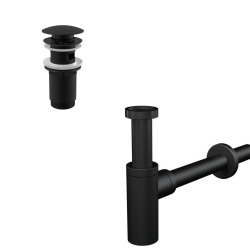 Alca Set Bonde Clic-clac raccord 5/4", pour lavabo avec trop-plein + Siphon, Noir mat (AlcaSetBlack)