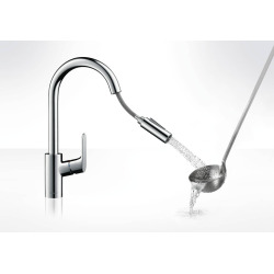 Hansgrohe Focus M41 Mitigeur d&apos;évier 240 avec douchette extractible, 2 jets, Inox brossé (31815800)