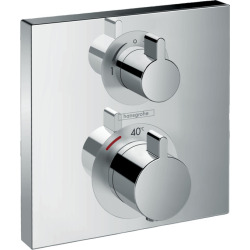 Hansgrohe Ecostat Square Set de finition pour mitigeur thermostatique Square encastré avec robinet d&apos;arrêt et inverseur, chromé (15714000)