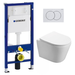 Pack WC Bâti-support 112 cm + WC Swiss Aqua Technologies Infinitio sans bride + Plaque Blanc alpin (InfinitioGeb1)