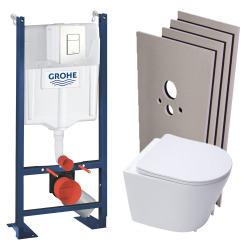 Pack WC Bâti-support autoportant + Cuvette suspendue sans bride SAT + Abattant frein de chute + Plaque Blanc + Set d'habillage