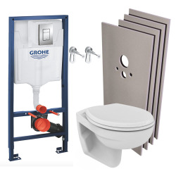 Pack WC bâti-support Rapid SL + WC Porcher sans bride + Abattant + Plaque + Set d'habillage  (RapidSL-PorcherRimless-sabo)