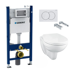 Pack WC Bâti Duofix + Cuvette suspendue Porcher sans bride + Abattant Ideal Standard ASTOR + Plaque blanche (PorcherGeb3)