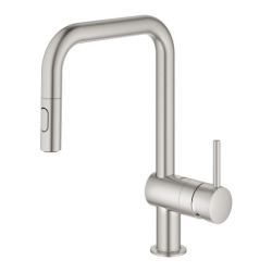 Grohe Minta Mitigeur monocommande d&apos;évier avec douchette extractible 2 jets, Supersteel (32322DC2)