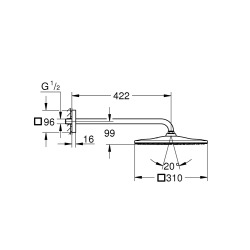 Grohe Rainshower Mono 310 Cube Ensemble douche de tête 1 jet et bras 422mm, Hard Graphite brossé (26564AL0)