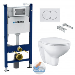 Pack WC Bâti Duofix + Cuvette suspendue Grohe Bau Ceramic + Abattant déclipsable + Plaque blanche (BauGeb3)