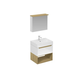 Naturel Ensemble de salle de bain avec lavabo comprenant robinet de lavabo, bec et siphon Naturel Stilla blanc brillant (KSETSTILLA010)