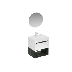 Naturel Ensemble de salle de bain avec lavabo comprenant robinet de lavabo, bec et siphon Naturel Stilla blanc brillant (KSETSTILLA011)