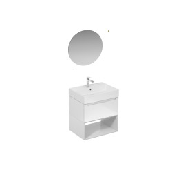 Naturel Ensemble de salle de bain avec lavabo comprenant robinet de lavabo, bec et siphon Naturel Stilla blanc brillant (KSETSTILLA012)