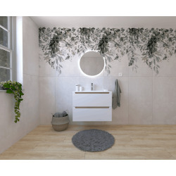 Naturel Ensemble de salle de bain avec lavabo comprenant mitigeur de lavabo, bec et siphon Naturel Stilla blanc brillant (KSETSTILLA023)