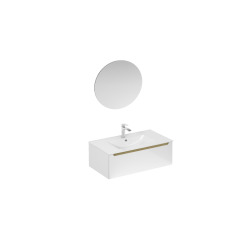 Naturel Ensemble de salle de bain avec lavabo comprenant mitigeur de lavabo, bec et siphon Naturel Stilla blanc brillant (KSETSTILLA027)