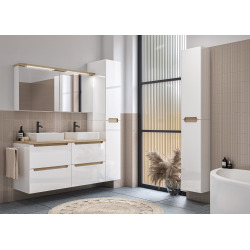 Naturel Armoire murale avec porte, miroir intégré Stilla + LED 60x60 cm, prise 220V, blanc (STILLAE06017)