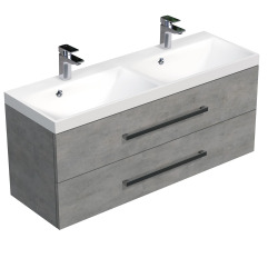 Naturel Meuble de salle de bain avec double vasque Naturel Cube Way 120x53x40 cm béton (CUBE2120ZBE)