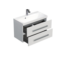 Naturel Meuble de salle de bain avec lavabo Naturel Cube Way 80x40 cm blanc brillant (CUBE280ZBL)