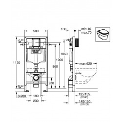 Pack WC Bâti-support + WC SAT Infinitio sans bride fixations invisibles + Plaque + Panneau d’isolation phonique (ArenaInfinitio)