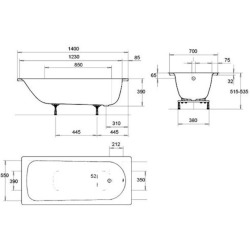 Baignoire rectangulaire EUROWA 170x70 cm acier émaillé, blanc alpin (119800010001)