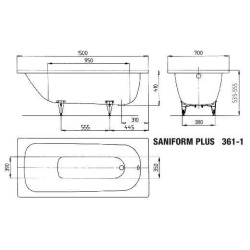 Baignoire rectangulaire Saniform Plus 170x75 cm acier émaillé, blanc alpin (112600010001)