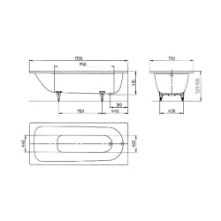 Baignoire rectangulaire Saniform Plus 170x75 cm acier émaillé, blanc alpin (112600010001)