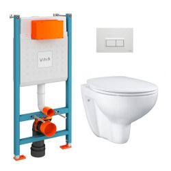 Pack WC Bâti-support V-Fix + WC Grohe Bau Ceramic sans bride + abattant softclose + Plaque, Blanc Brillant (V-FixBau-1)