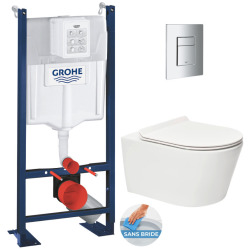 Pack WC Bâti autoportant + WC sans bride SAT + Abattant softclose + Plaque chrome (ProjectSATrimless-5)