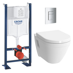 Pack WC Bâti Rapid SL Autoportant + Cuvette Serel S50 + Abattant soft close + Plaque chrome (ProjectS50softclose-1)