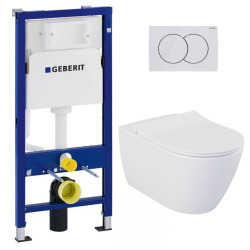 Geberit Pack WC Bati-support Geberit UP100 + WC sans bride Livea Bello + Abattant softclose + Plaque Blanc alpin ( Livea BelloGeb1)