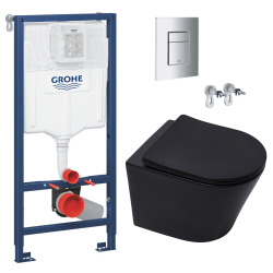 Pack WC Bâti-support Rapid SL + Cuvette SAT Infinitio noire mat + Abattant frein de chute + Plaque Chrome