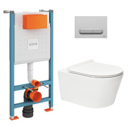 Pack WC Bâti-support V-Fix Core + WC sans bride SAT Brevis + Plaque, Blanc brillant (V-FixBrevis-1)