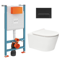 Pack WC Bâti-support V-Fix Core + WC sans bride SAT Brevis + Plaque, Blanc brillant (V-FixBrevis-1)