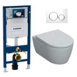 Geberit Pack WC Geberit Duofix + Cuvette WC suspendu Geberit Rimfree + Plaque de commande Sigma20 Blanc chromé