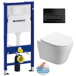 Geberit Pack WC Bati-support Geberit + WC Swiss Aqua Technologies Infinitio sans bride + plaque Delta 50 noir mat