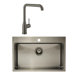 /Grohe - Set Timeless Évier de cuisine encastrable inox 304 , 68x45x21 cm + Essence Mitigeur monocommande Evier, Or brossé PVD