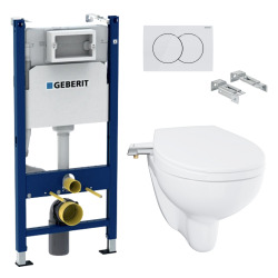 Pack WC Bâti Duofix + Cuvette suspendue Grohe Bau Ceramic + Abattant déclipsable + Plaque blanche (BauGeb3)