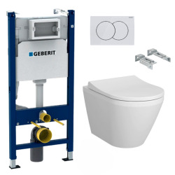 Pack Bâti-support Duofix 112cm + WC sans bride Integra + Abattant softclose + Plaque blanche (IntegraRimlessGeb3)