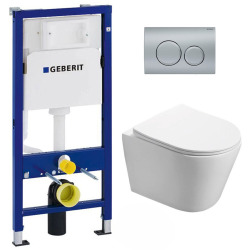 Pack WC Bâti-support 112 cm + WC Swiss Aqua Technologies Infinitio sans bride + Plaque Blanc alpin (InfinitioGeb1)