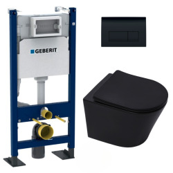 Pack WC Bâti-autoportant Duofix + WC sans bride Infinitio + Abattant softclose + Plaque noire brillante