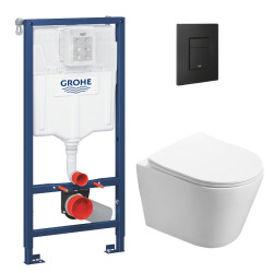 Grohe Pack WC Rapid SL + WC Swiss Aqua Technologies Infinitio sans bride + Plaque de commande noir mat  (RapidSL-Infinitio-KF0)