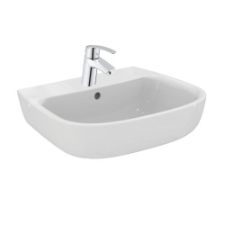 Porcher Ensemble Lavabo suspendu monotrou en porcelaine vitrifiée Kheops + Mitigeur monocommande Grohe Start, Chrome (P098401-SET1)