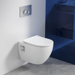 Geberit Pack bati-support Geberit extra-plat UP720 + WC sans bride SAT + Abattant SoftClose + Plaque Blanche et Chrome (SLIM-Project-C)