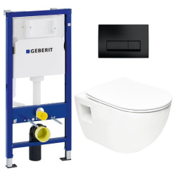 Geberit Pack bati-support Geberit UP100 + WC sans bride SAT + Abattant SoftClose + Plaque Delta 50 Noir Mat (ProjectGeb10)