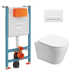 Vitra  Pack WC Bâti-support V-Fix Core + WC SAT Infinitio sans bride + Plaque Blanc brillant