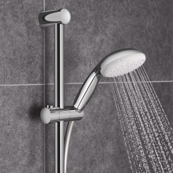 Tempesta 100 Set Mitigeur monocommande bain/douche + Support de douche mural 2 jets, chrome (23914001-Tempesta3)