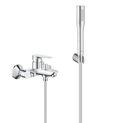 Tempesta 100 Set Mitigeur monocommande bain/douche + Support de douche mural 2 jets, chrome (23914001-Tempesta3)