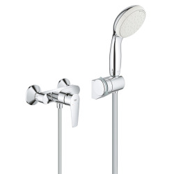 Tempesta 100 Set Mitigeur monocommande bain/douche + Support de douche mural 2 jets, chrome (23914001-Tempesta3)