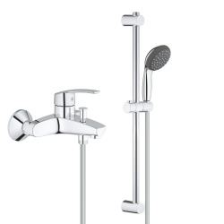 Vitalio Start 100 Ensemble de douche 1 jet avec barre + mitigeur bain/douche avec inverseur, chrome (32278001-Vitalio)