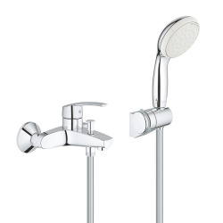 Tempesta 100 Set Mitigeur monocommande bain/douche + Support de douche mural 2 jets, chrome (23914001-Tempesta3)