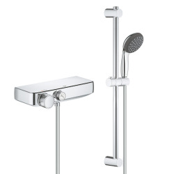 Vitalio Start 100 Ensemble de douche 1 jet avec barre + mitigeur bain/douche avec inverseur, chrome (32278001-Vitalio)