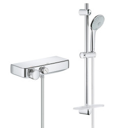 Vitalio Start 100 Ensemble de douche 1 jet avec barre + mitigeur bain/douche avec inverseur, chrome (32278001-Vitalio)