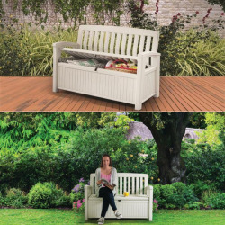 Patio bench227L Banc de rangement 138,6 x 63,5 x 88 cm, blanc (253818)