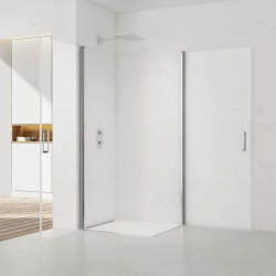 Set Porte de douche 90x196 cm transparente + Profilé pour paroi de douche+ Poignée pour porte de douche (SATFUD90NIKA)